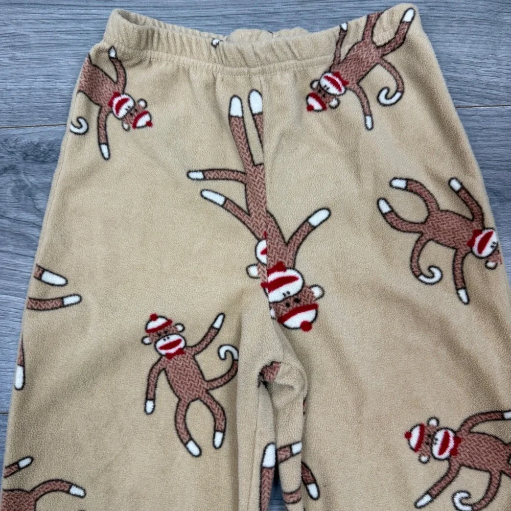 Sock Monkey Fleece Pajamas 4Y Tan Red Two Piece Set‎ Cozy Kids Sleepwear